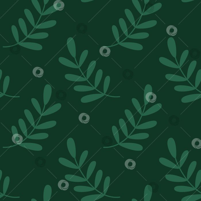 Скачать Бесшовный простой узор из листьев на темно-зеленом фоне в плоском стиле для ткани, бумаги. фотосток Ozero