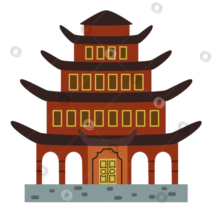 Скачать Изолированная религиозная большая красная пагода. Коллекция духовной архитектуры. Плоская векторная иллюстрация на белом фоне. фотосток Ozero