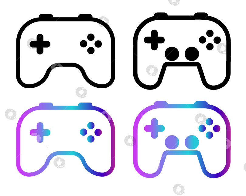 Скачать логотипы иконок видеоигр или значки в виде игровых контроллеров в простом линейном стиле фотосток Ozero
