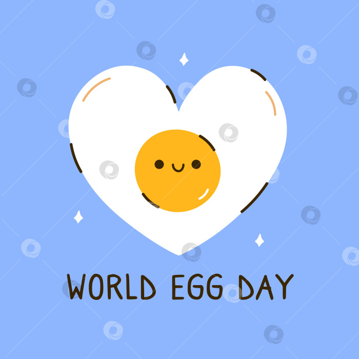 Скачать Всемирный день яиц. Баннер с милым яйцом в форме сердца на синем фоне. Идеально подходит для плакатов, открыток, социальных сетей, различных дизайнов. 13 октября фотосток Ozero
