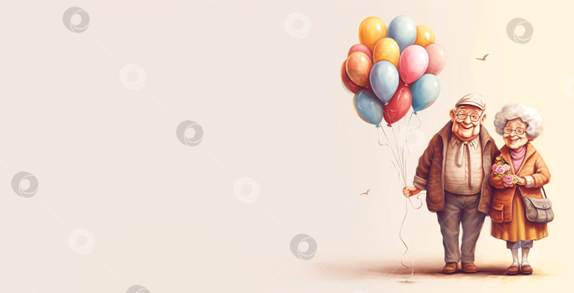 Скачать День бабушки и дедушки. Празднование. Воздушные шары. Пространство для копирования. Баннер фотосток Ozero