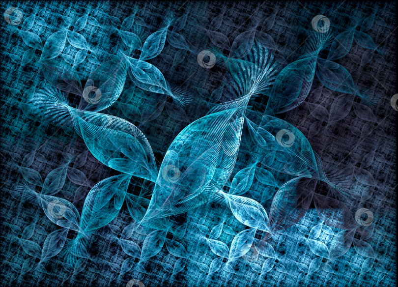 Скачать Абстрактный фрактальный фон с рисунком из синих полосатых ракушек. Раковины разных размеров расположены перпендикулярно друг другу. Сгенерированная компьютером иллюстрация. фотосток Ozero