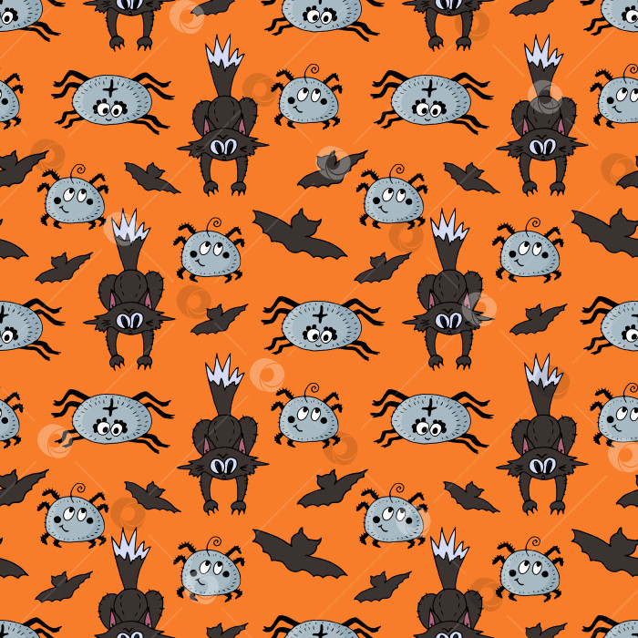 Скачать Оранжевый Хэллоуин фон - черные коты, пауки и летучие мыши фотосток Ozero