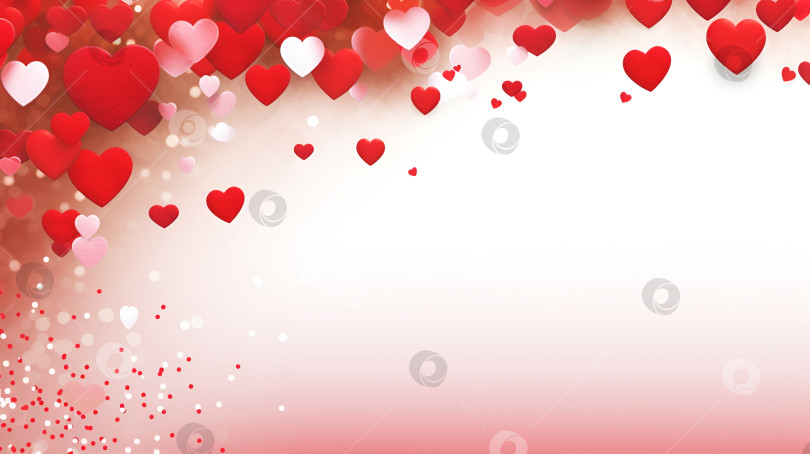 Скачать Красные, розовые и белые летающие сердечки на светло-розовом фоне. Украшения для оформления бордюра или рамки на день святого Валентина. Фон на День Святого Валентина с сердечками, скопируйте пробел. Поздравительная открытка. Любовь и отношения фотосток Ozero