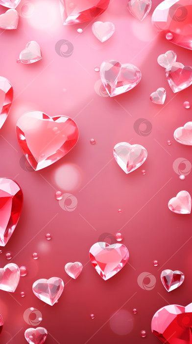 Скачать Розовые хрустальные сердечки на темно-розовом фоне, любовный баннер, поздравительная открытка, вертикальный баннер на День Святого Валентина. Фон на День Святого Валентина с 3d сердечками, скопируйте пространство. Концепция 14 февраля. Любовь и отношения фотосток Ozero
