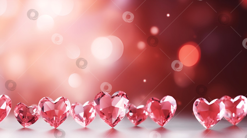 Скачать Хрустальные сердечки. Баннер на День Святого Валентина с розовыми хрустальными сердечками на темно-розовом фоне боке, любовный баннер или поздравительная открытка. Фон на День Святого Валентина с 3d сердечками, скопируйте пробел. Любовь и отношения фотосток Ozero