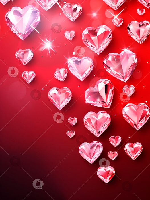 Скачать Хрустальные сердечки на темно-красном фоне, любовный баннер, поздравительная открытка, вертикальный баннер на День Святого Валентина. Фон на День Святого Валентина с 3d сердечками, скопируйте пробел. Концепция от 14 февраля. Любовь и отношения фотосток Ozero