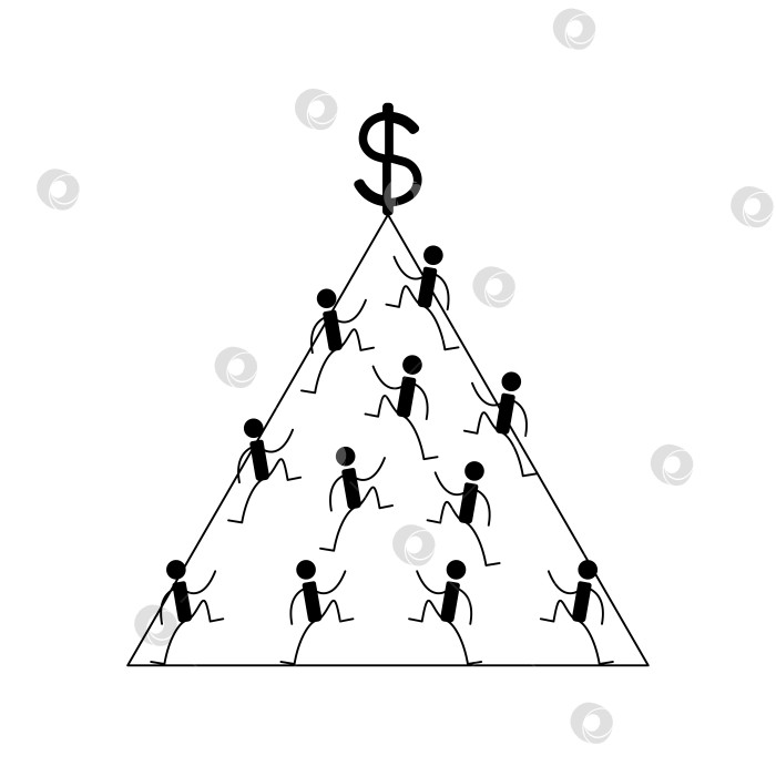 Скачать Финансовая пирамида. Схема финансовой пирамиды. Люди взбираются вверх по пирамиде. В погоне за деньгами. Векторная иллюстрация. фотосток Ozero