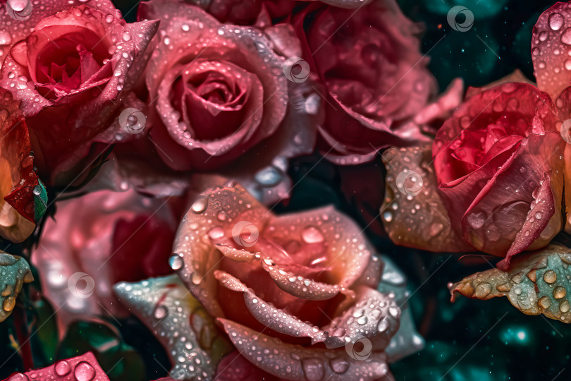 Скачать Цветочный бесшовный узор из розовых роз. Шаблон для тканей, текстиля, бумаги, обоев, оформления интерьера. Иллюстрация генеративного искусственного интеллекта фотосток Ozero