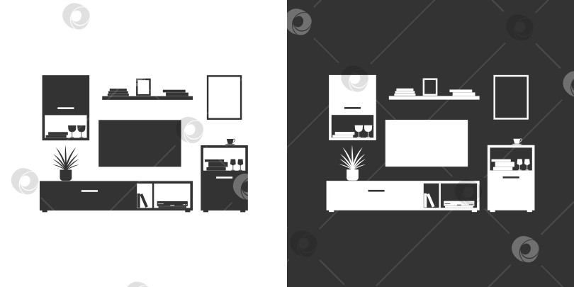 Скачать Иконка мебели для гостиной на черном и белом фоне фотосток Ozero