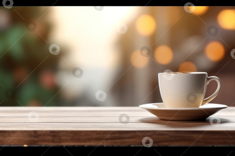 Скачать Чашка черного кофе на деревянном столе в кафе. Рождественские огни и золотая гирлянда на заднем плане. фотосток Ozero
