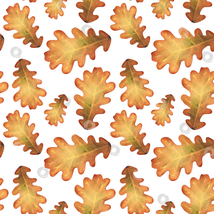 Скачать Бесшовный узор из дубовых листьев. Опавшие сухие листья. Осенняя акварельная иллюстрация. Для текстильного дизайна, фонов, упаковки фотосток Ozero