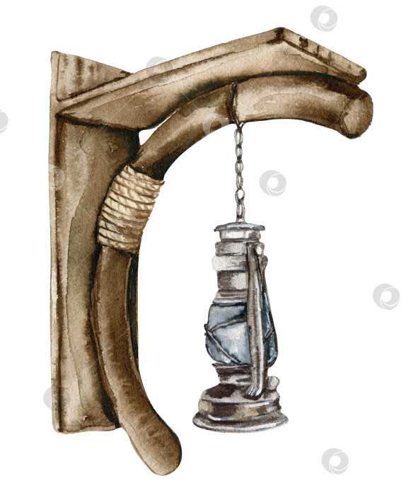Скачать Щепка висит на деревянном держателе. Иллюстрация, нарисованная акварелью от руки. фотосток Ozero