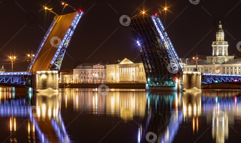 Скачать Развод мостов в Санкт-Петербурге. Ночной город России. Река Нева фотосток Ozero