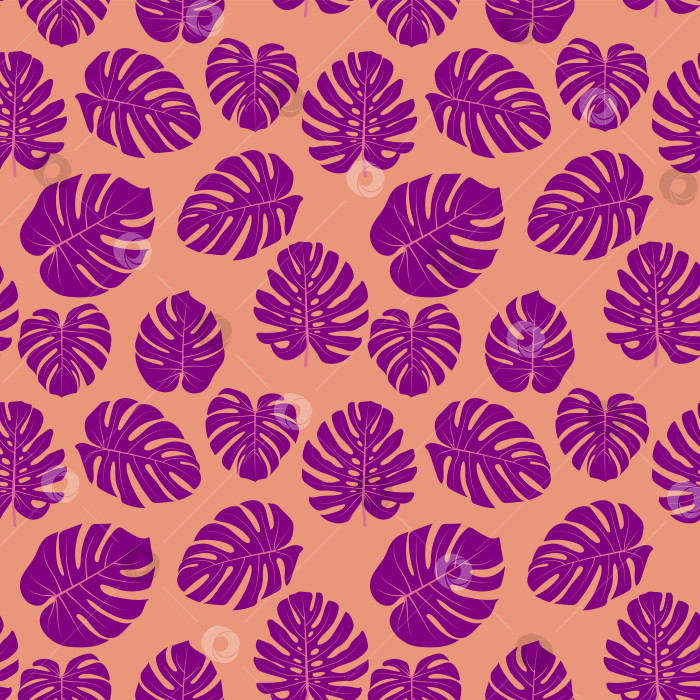 Скачать Фиолетовые бесшовные фоны с розовыми листьями монстеры, векторная графика. фотосток Ozero