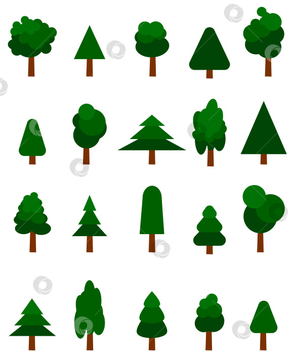 Скачать Набор деревьев в плоском игровом стиле, векторная графика. фотосток Ozero