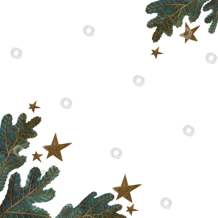 Скачать Акварельная рамка с украшенной рождественской елкой и звездами. Рождественская открытка. Рождественский подарок. Растровая иллюстрация для упаковки, поздравительных открыток, подарков. фотосток Ozero