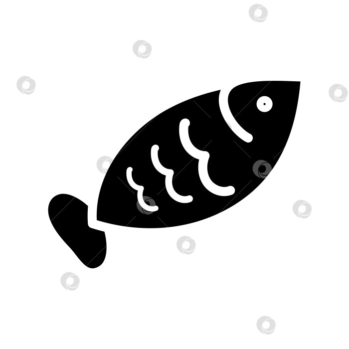Скачать Черный значок рыбы изолирован. Иллюстрация векторной графики силуэта. фотосток Ozero