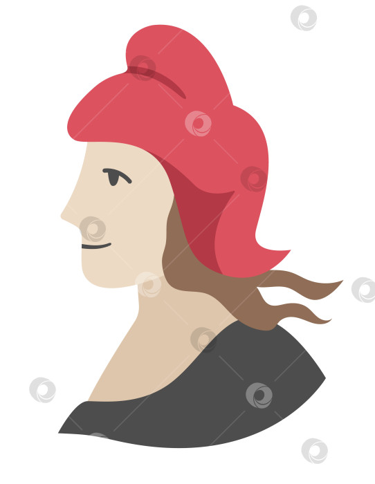 Скачать Векторная иконка Марианны. Иллюстрация традиционного французского символа. Профиль женского лица. Женская голова в красной шляпе, выделенная на белом фоне. фотосток Ozero