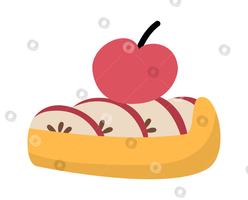 Скачать Значок яблочного пирога. Векторная иллюстрация осенней выпечки. Изображение торта, выделенное на белом фоне фотосток Ozero