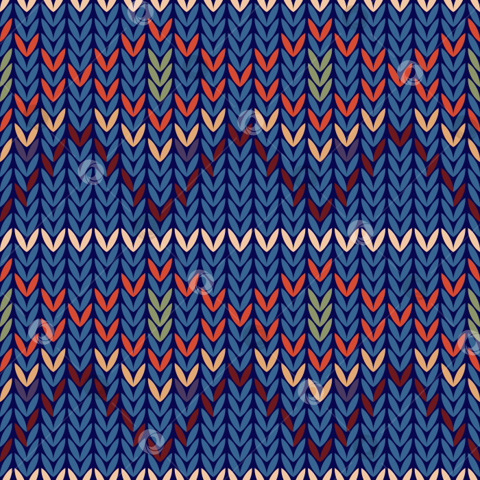 Скачать Вязаный бесшовный абстрактный принт. Вязаный синий фон с геометрическими узорами, текстура для дизайна, обои, оберточная бумага, ткани, вязание. фотосток Ozero