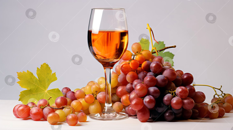 Скачать Бокал вина и гроздь винограда. Созданный искусственный интеллект. фотосток Ozero