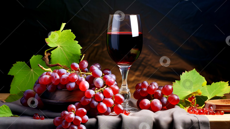 Скачать Бокал вина и гроздь винограда. Созданный искусственный интеллект. фотосток Ozero