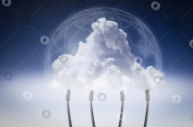 Скачать Подключение к облачной сети. Интернет-кабели на синем фоне фотосток Ozero
