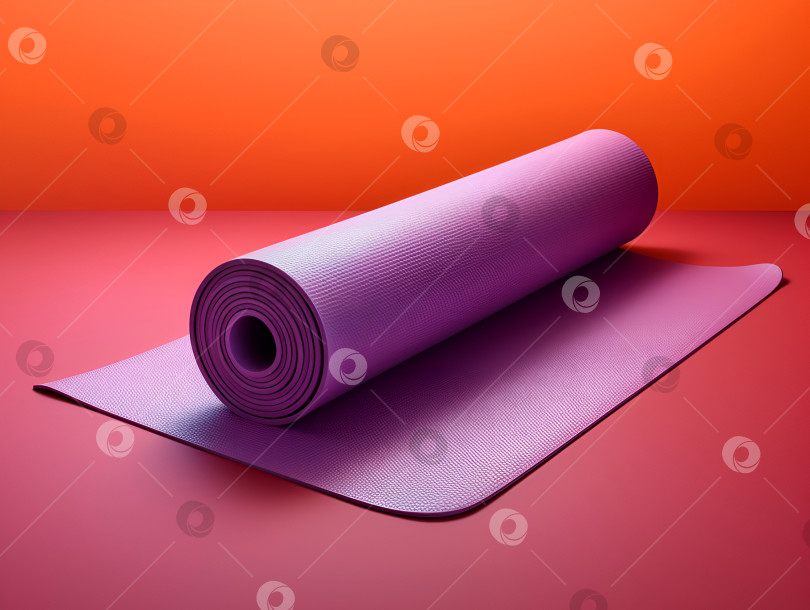 Скачать Фиолетовый коврик для йоги или пилатеса на неоново-фиолетово-розовом фоне с местом для копирования. Оборудование для здорового образа жизни. Свернутый коврик для йоги, готовый для домашних тренировок или занятий в тренажерном зале. Спортивные принадлежности для поддержания формы фотосток Ozero