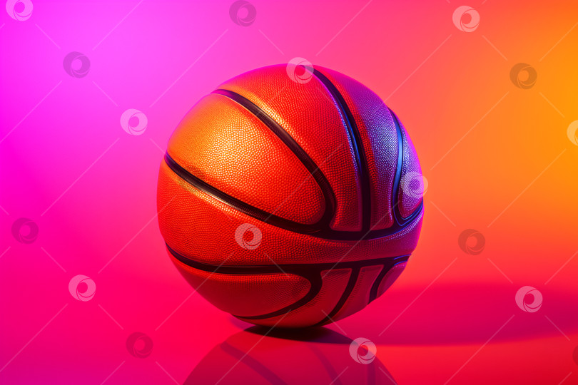 Скачать Баскетбольный мяч со светящимися линиями на красочном фиолетовом и розовом неоновом фоне. Футуристическая спортивная концепция. Мяч для игры в баскетбол, выделенный на цветном фоне. Активный спортивный баннер фотосток Ozero