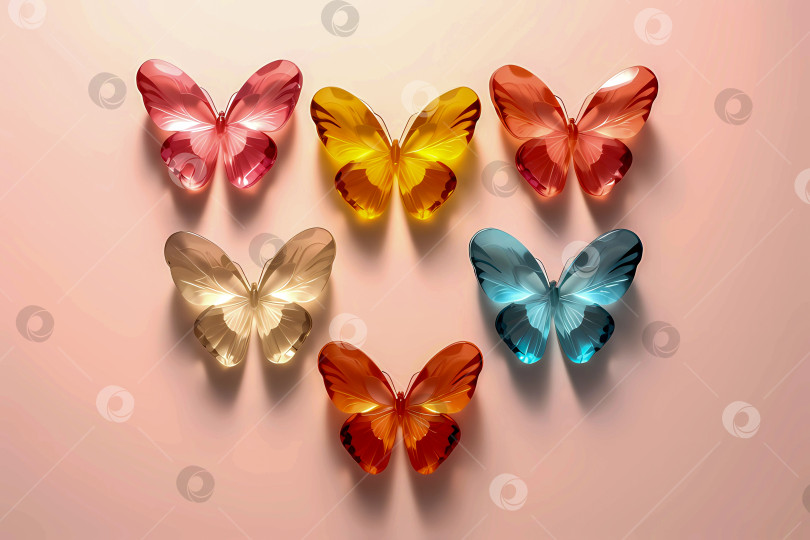 Скачать Узор из разноцветных стеклянных бабочек в минималистском стиле фотосток Ozero