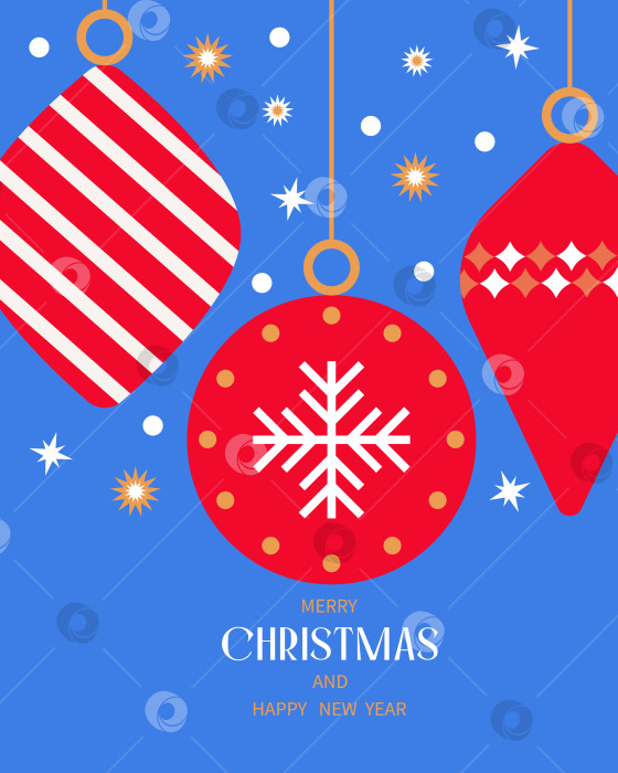 Скачать Поздравительная открытка с Рождеством и Новым годом с новогодними шарами. фотосток Ozero