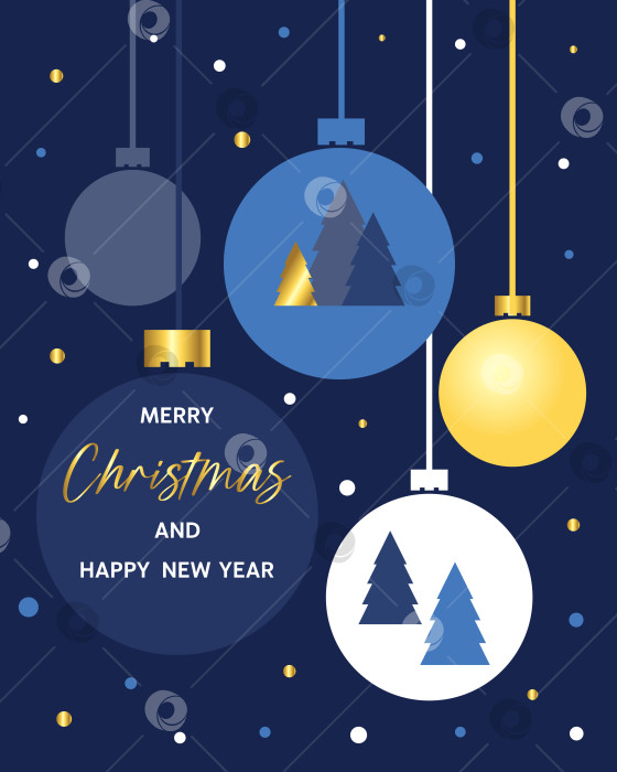 Скачать Поздравительная открытка с елками и шарами на Новый год и Рождество. фотосток Ozero