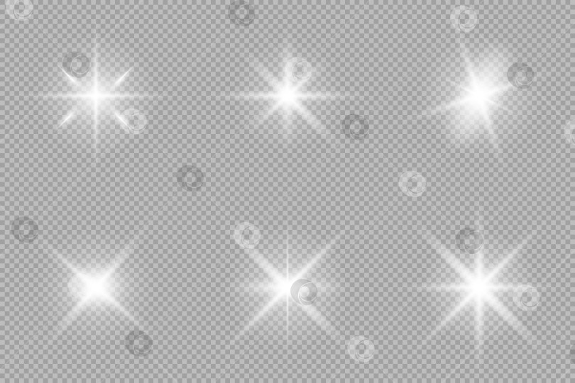 Скачать Набор векторных белых светящихся сверкающих звезд.   Сияют блестящие звезды фотосток Ozero