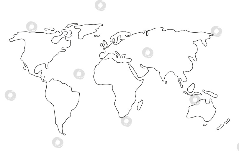 Скачать Простая стилизованная карта мира с минимальным контуром в виде тонкой линии. Контуры континентов земного шара выделены на белом фоне. векторная иллюстрация. фотосток Ozero
