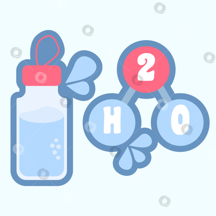 Скачать набор "пейте больше воды", бутылка с жидкостью и h2o stickers.jpg фотосток Ozero