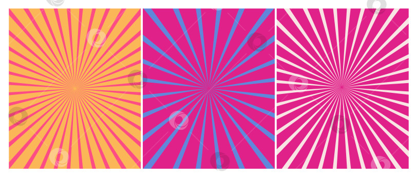 Скачать набор фона с солнечными лучами в ретро-модных розовых и голубых тонах, абстракция 60-х, 70-х, 80-х годов poster.jpg фотосток Ozero