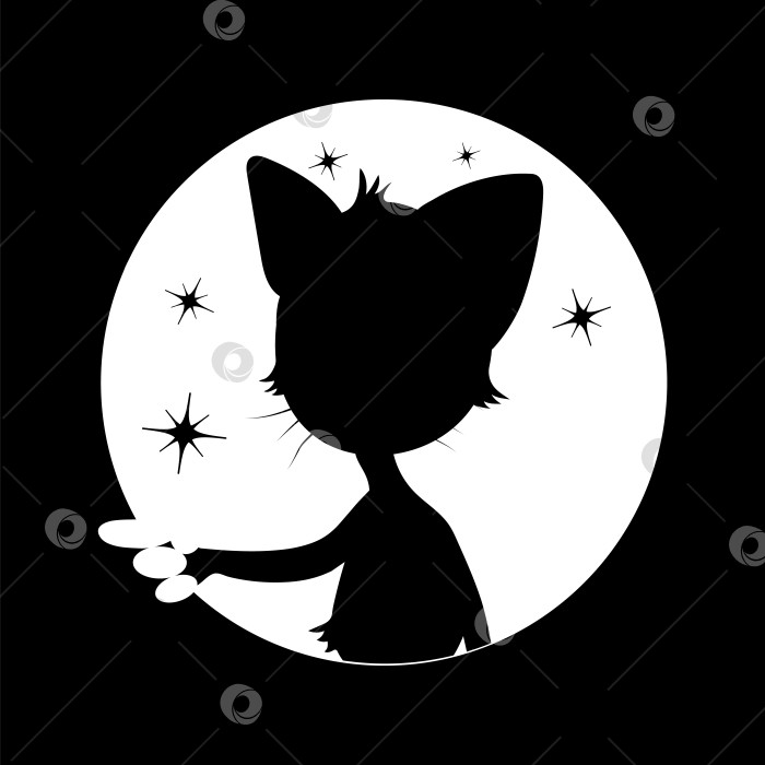 Скачать Силуэт черной кошки на фоне звездного неба, луны фотосток Ozero