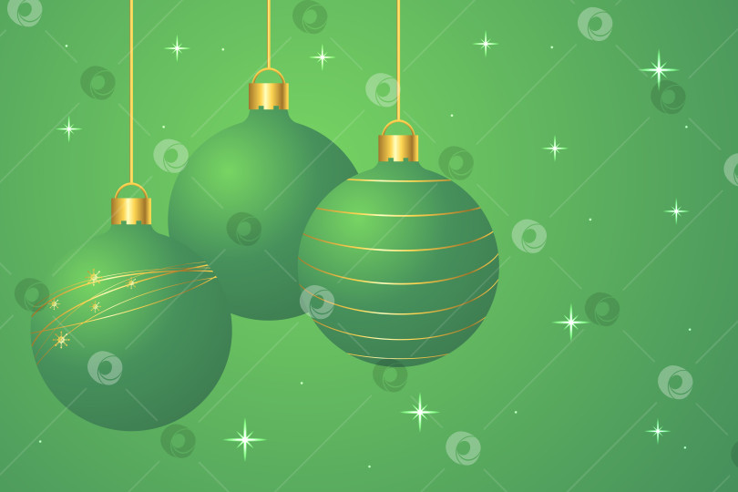 Скачать Новогодние и рождественские зеленые шары с золотом. фотосток Ozero