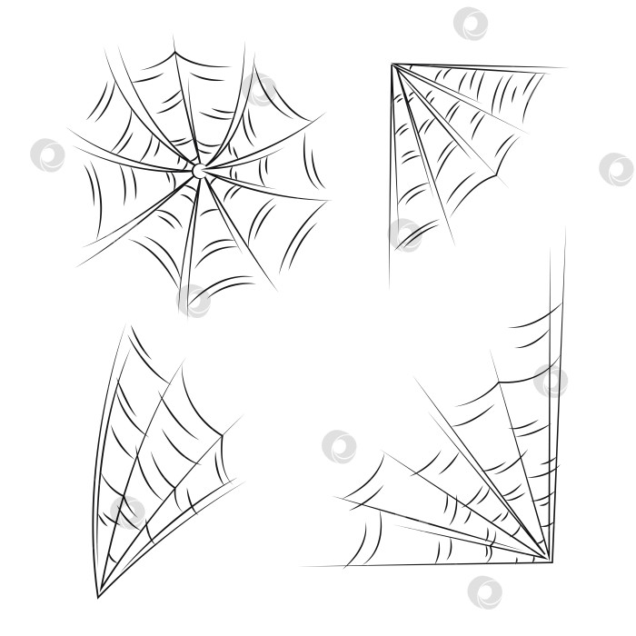 Скачать Набор с 4 паутинками в качестве символа Хэллоуина. Черно-белая векторная иллюстрация каракулей. фотосток Ozero