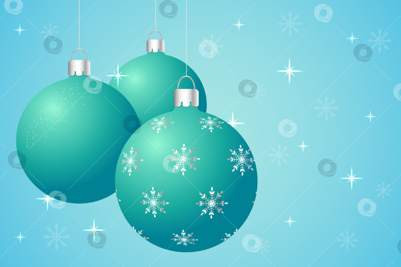 Скачать Новогодние и рождественские бирюзовые шары с серебряными снежинками и блестками. фотосток Ozero