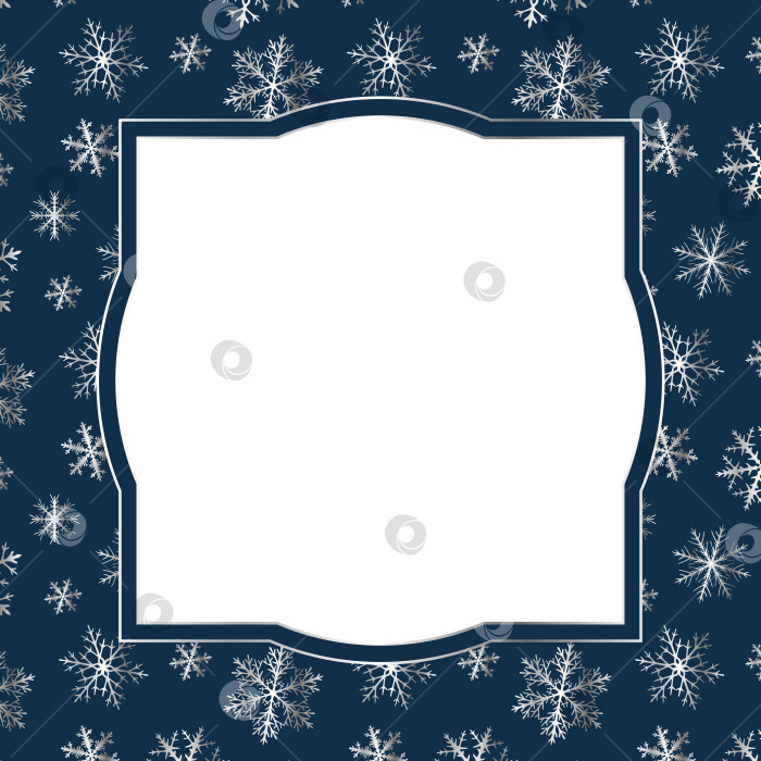 Скачать Столб квадратный, с необычной рамкой из серебряных снежинок, с белым пустым пространством посередине фотосток Ozero