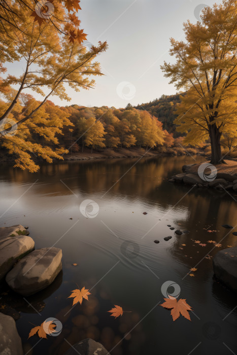 Скачать Осенние листья на озере в лесу на фоне осенней природы фотосток Ozero