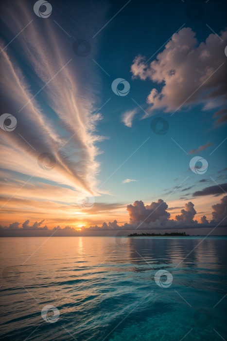 Скачать Прекрасный закат над морем на Мальдивах. Подтянутый фотосток Ozero