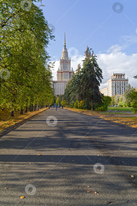 Скачать Парковая аллея, ведущая к Главному корпусу Московского государственного университета. фотосток Ozero