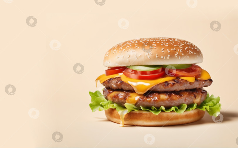 Скачать гамбургер с двойной котлетой на желтом фоне фотосток Ozero