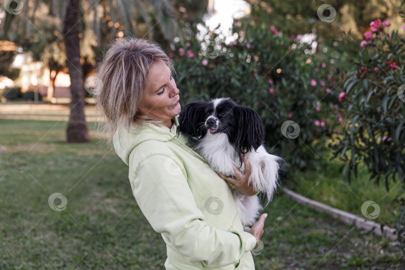 Скачать Женщина играет с собакой в парке фотосток Ozero