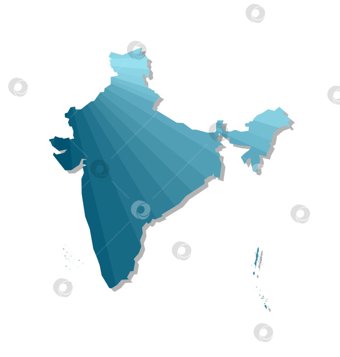 Скачать Значок векторной изолированной иллюстрации с упрощенным синим силуэтом карты Индии. Многоугольный геометрический стиль. Белый фон. фотосток Ozero