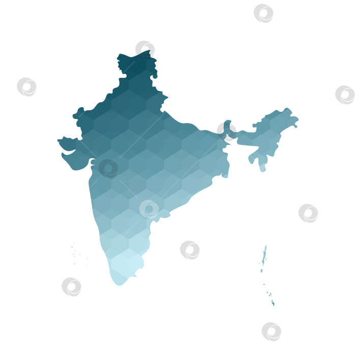 Скачать Значок векторной изолированной иллюстрации с упрощенным синим силуэтом карты Республики Индия. Многоугольный геометрический стиль. Белый фон. фотосток Ozero