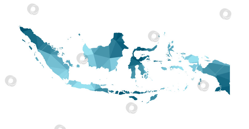 Скачать Значок векторной изолированной иллюстрации с упрощенным синим силуэтом карты Республики Индонезия. Многоугольный геометрический стиль, треугольные формы. Белый фон фотосток Ozero